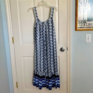 Beach Lunch Lounge dress with adjustable straps and cinch waist, blue print, M